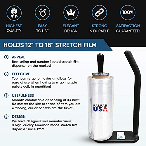PalPak300 BACKSAVER Stretch Film Dispenser with Extended Handle, Industrial Strength Pallet Wrapper, ProGrip Comfort Handle, Holds 16" to 22" Film for Furniture, Boxes & Pallets (1 Pack) - size: 1 Pack