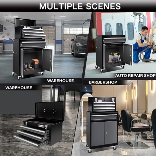 4 Drawer Rolling Tool Chest with Double Door,40"Detachable 2-in-1 Tool Box - color: Black, size: 4-drawer tool chest