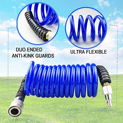 Darnassus PU Recoil Air Hose Compressor Tube with 1/4" Swivel Fittings - color: Blue, size: 15 FT