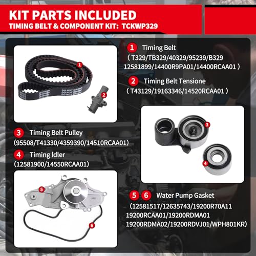 Timing Belt Kit with Water Pump Replacement for: TCKWP329 - size: 2003-2017 Accord