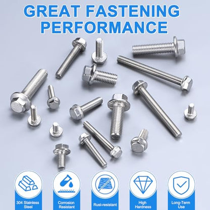 M METERXITY 10 Pack Flanged Hex Head Bolts, M12 x 30mm 304 Stainless Steel External Hex Drive Screws, Metric Fully Threaded Screw for Furniture Car DIY Project [Silver Tone] - size: M12 x 30mm