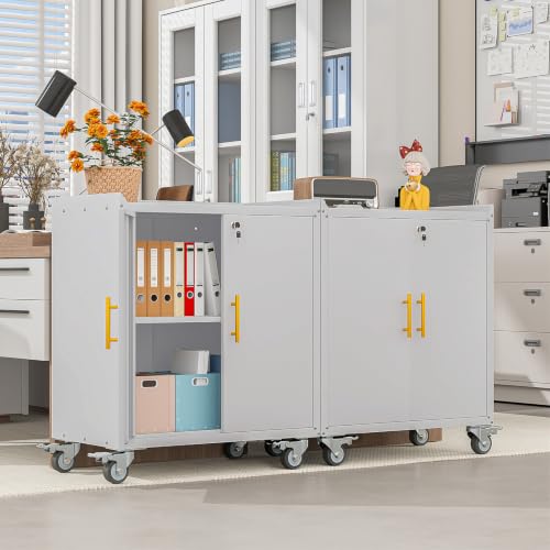 35.6" Rolling Metal Garage Storage Cabinet with Wheels & Lock, Grey White - color: Grey White, size: 18"D x 30"W x 35.6"H