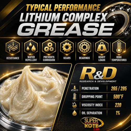 Lithium Complex Grease Superkote 2000 | Multipurpose | NLGI 2 | EP | High Temp | Automotive | Construction | Industry | Gear | Wheel Bearing | Axle | Ball Joint |White | 1 LB Can