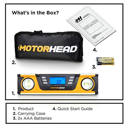 MOTORHEAD 10-Inch 0° - 180° SMART DIGITAL Level, LCD Screen, Audible Alerts, Water, Dust & Shock Resistant, Magnetic Bottom, Includes Bag, High-Visibility, Solid-Milled Aluminum, USA-Based Support - size: 10"