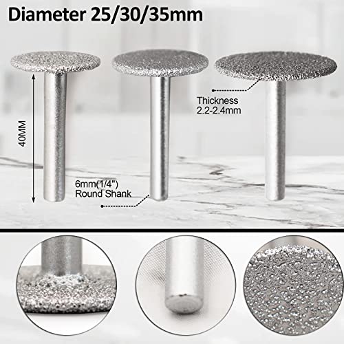 SHDIATOOL 3-Piece 25mm Diamond Wheel for Cutting/Shaping Tiles Marble brick Granite Concrete with 6mm(1/4") Shank 46 Grit - size: 25mm