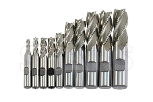 Shars 3/16" - 3/4" 4 Flute HSS Uncoated Single End Center Cut End Mill Set 10PCS 404-5872 M - size: 3/16 - 3/4", Uncoated, 10 PCS