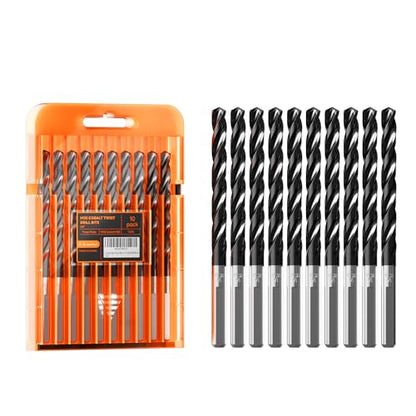Crosstar M35 Cobalt Drill Bit Set,Three-Flute Design,1/4",10 Pack - size: 10pcs(1/4in)
