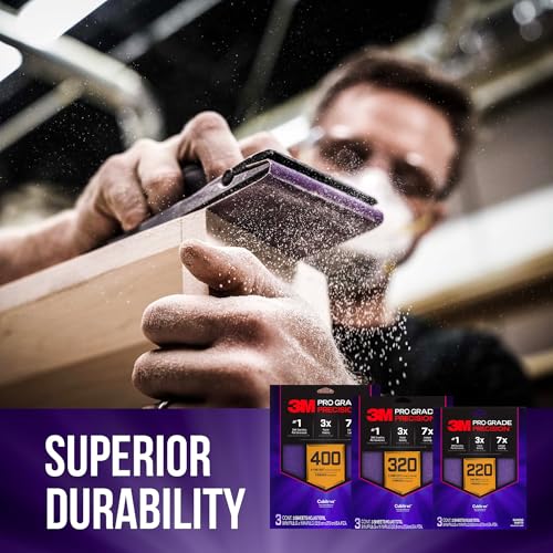 3M Pro Grade Precision Faster Sanding Sheets, NO-Slip Grip Backing, Assorted Grits 220/320/400, 9" x 11", 3 Sheets Each, 9 Total - style: Assorted Grits 220/320/400, 3 Sheets Each, 9" x 11"