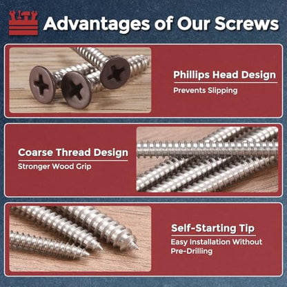 50pcs Phillips Wood Screws #8x1-1/2 304 Stainless Steel Brown Head - color: Brown Head, size: #8x1-1/2"