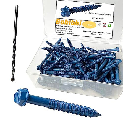 1/4 x 2-1/4" Hex Head Concrete Screw Anchor, for Anchoring to Masonry, Block or Brick (100Pcs) - size: 1/4 x 2-1/4", style: Hex Head