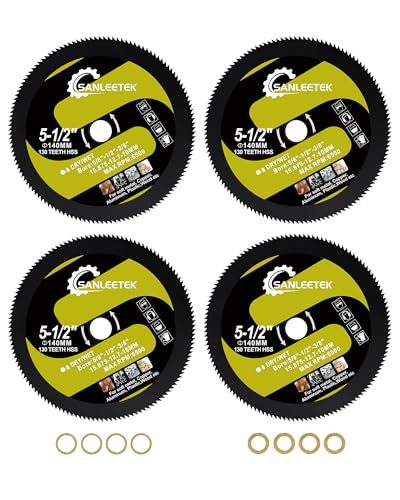 HSS Circular Saw Blade 5-1/2 Inch 130 Tooth SANLEETEK Cutting Plywood, OSB, Paneling, Vinyl Siding, Non-Ferrous Metals, Plastic, Copper, Aluminum with 5/8" Arbor, with 1/2" 3/8" Washer - 4 Pack - size: 5-1/2" 130T