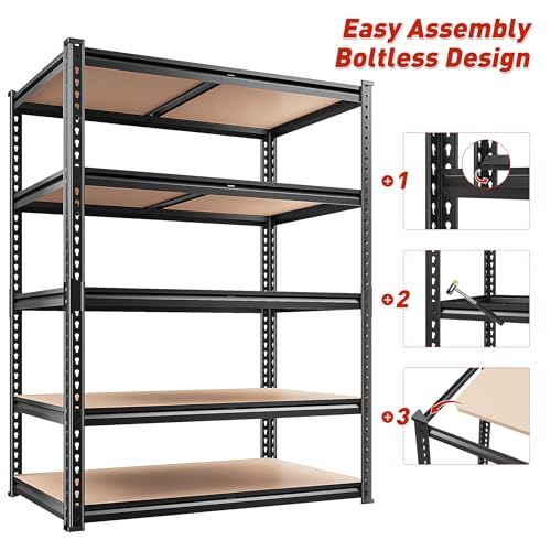 REIBII 2400LBS Garage Shelving,36" Wx16" Dx72" H Shelves for Basement - color: Black
