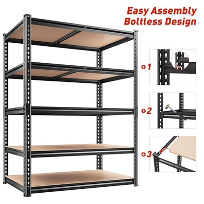 REIBII 2400LBS Garage Shelving,36" Wx16" Dx72" H Shelves for Basement - color: Black