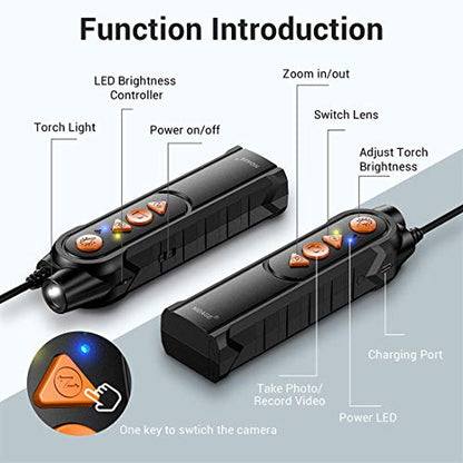 Dual Lens Endoscope with Light, 5.0mm Slim Snake Inspection Camera