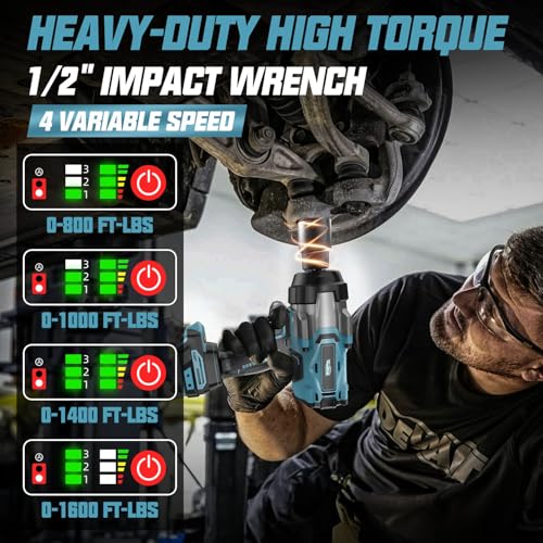 Cordless Impact Wrench 1/2" Compatible with Makita 18V Battery, 1600Ft-lbs(2200N.m) High Torque Impact Gun Heavy Duty, Brushless Electric Power Impact Driver with 4 Speed Modes & LED Work Light - size: 1/2" 2200NM Compatible with Makita