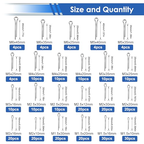 304Pcs Cotter Pins 24-Sizes 304 Stainless Steel Cotter Pins Assortment Kit Used for Hitch Lock System, Trucks, Engine Repair - size: 304Pcs 24-sizes