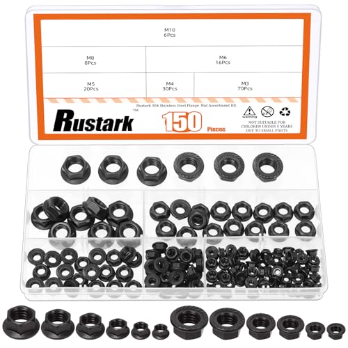 150Pcs 6 Sizes 304 Stainless Steel Serrated Flange Nuts Assortment Kit Metric Hexagon Flange Lock Nuts Black Serrated Hex Lock Nuts for Machinery Industry Home Improvement - style: 304 stainless-black