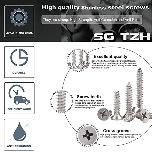 #6 x 1-1/4" Wood Screw 100Pcs 18-8 (304) Stainless Steel Screws Flat Head Phillips Fast Self Tapping Drywall Screws by SG TZH - size: #6 x 1-1/4"