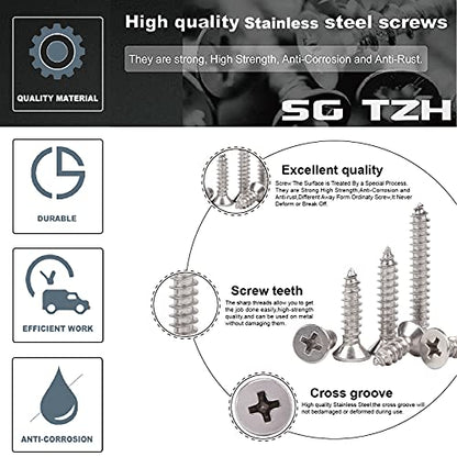 #6 x 1-1/4" Wood Screw 100Pcs 18-8 (304) Stainless Steel Screws Flat Head Phillips Fast Self Tapping Drywall Screws by SG TZH - size: #6 x 1-1/4"