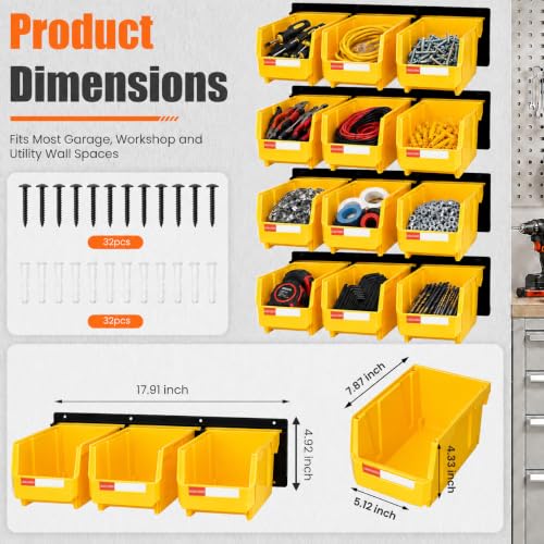 12pc Wall-Mounted Storage Organizer Set with Metal Rails Yellow - color: Yellow, size: V2-12Bins&4Rails