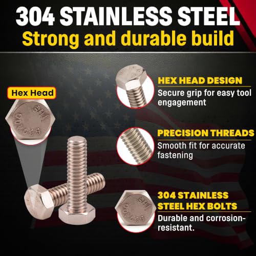 Chenango Supply 1/4-20 x 3/4" Stainless Hex Head Bolts - size: 1/4" X 3/4"