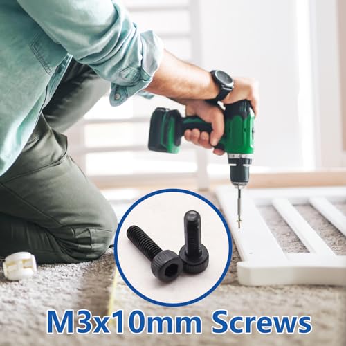 300PCS M3 x 10mm Hex Socket Head Cap Screws with Nuts and Washers, 12.9 Grade Alloy Steel M3 Bolts with Hex Wrench - color: BK-M3 x 10mm