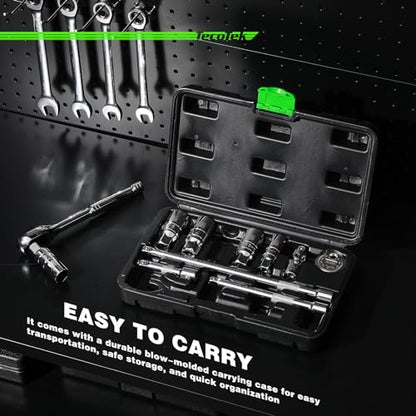 TecoTek 11-Piece Spark Plug Socket Set with 3/8" Drive Ratchet Handle, Spark Plug Gapper, Universal Joint and Extension Bar, 5/8", 3/4", 13/16", 14mm, 18mm, CR-V Sockets with Rubber Retaining Rings - size: 11PCS Spark Plug Socket Set with Ratchet Handle
