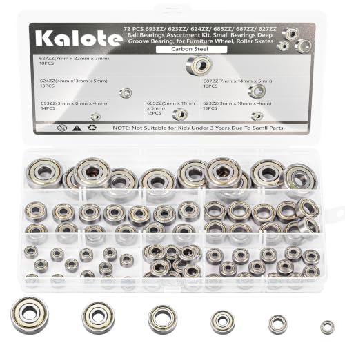 72PCS 6 Sizes Deep Groove Ball Bearings Assortment - size: 72PCS 693ZZ-627ZZ