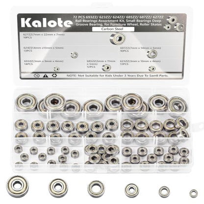 72PCS 6 Sizes Deep Groove Ball Bearings Assortment - size: 72PCS 693ZZ-627ZZ