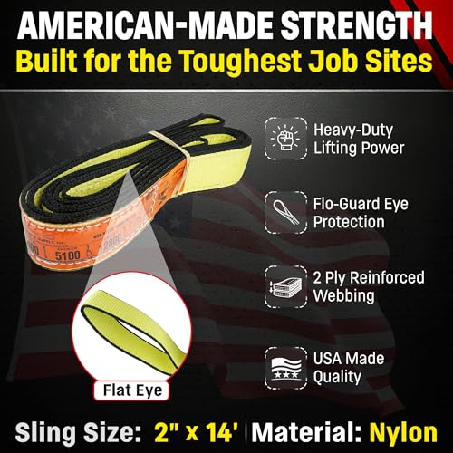 Chenango Supply 2"×14' Nylon 2-ply Lifting Eye & Eye Rigging DD Sling - size: 2" x 14'