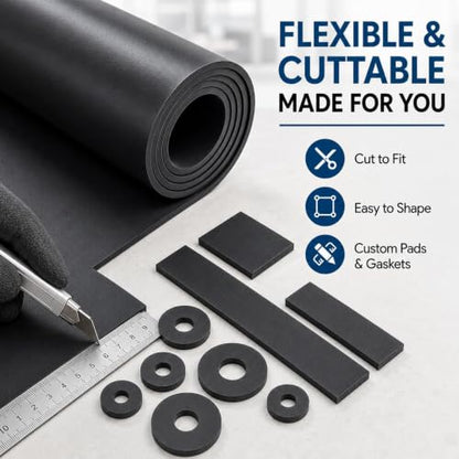 118"x40"x1/8" Solid Rubber Sheet, Black Neoprene Rubber Roll
