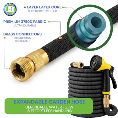 J&B XpandaHose 50ft Expandable Garden Hose, Lightweight, Brass Connectors - color: Black, size: 50ft