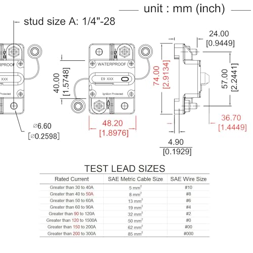 E9 1/4" Studs 40A Amp Circuit Breaker w/Recessed Switch Button UL - size: Recessed Button-40A