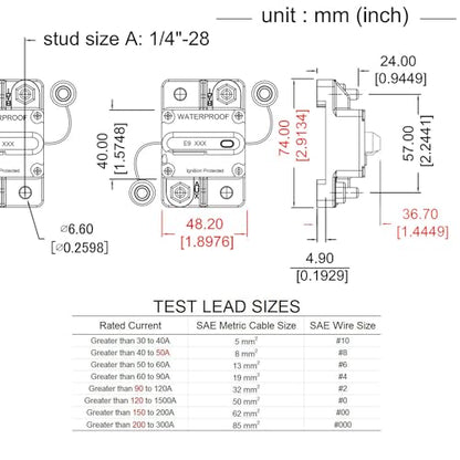 E9 1/4" Studs 40A Amp Circuit Breaker w/Recessed Switch Button UL - size: Recessed Button-40A