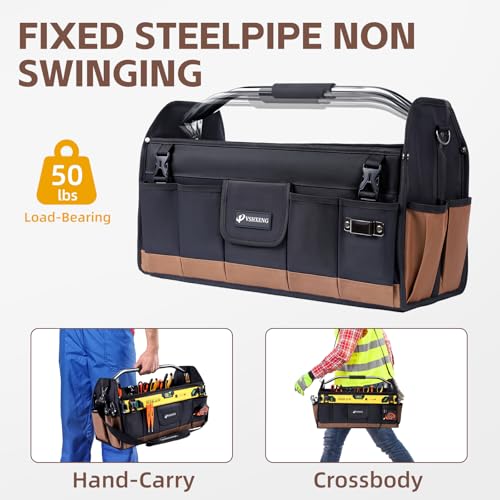 22 Inch Tool Bag, Foldable 19 Pockets Tool Tote Bags with Tool Organizer with Adjustable Shoulder Strap, Easy Carry and Easy Tool Access Open Top Tool Bag - size: 22IN