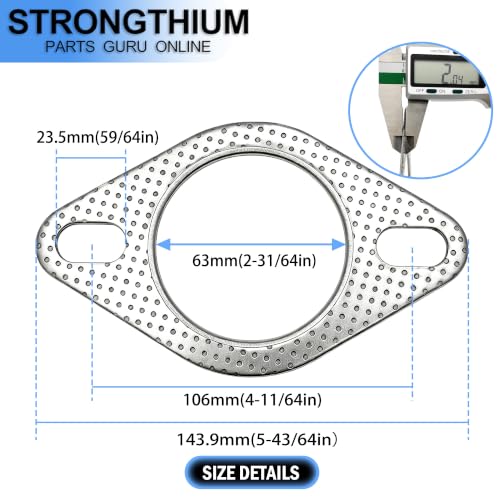 Strongthium 6 Pcs 2.25" 2.5" 3" Exhaust Gasket 2-Bolt
