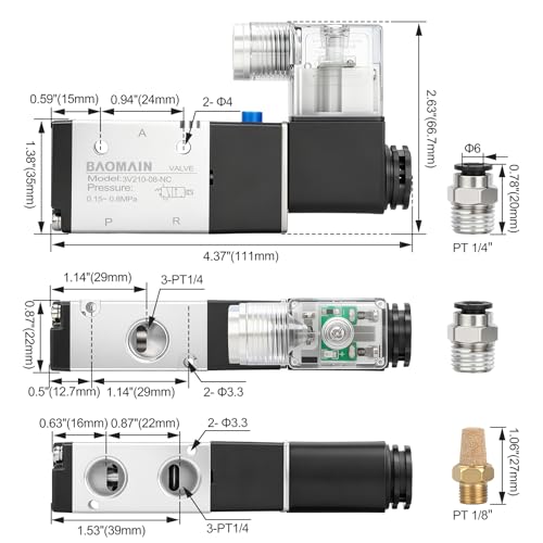 BAOMAIN 3V210-08 12VDC 3/2 Pneumatic Solenoid Valve with Fittings - size: Single Valve Kit