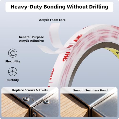 3M Double Sided Tape Heavy Duty 1/2''x15.4Ft 0.043in Thick 4950 White - color: White, size: 0.5" x 15.4Ft