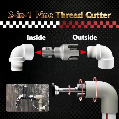 7 Pack PVC Pipe Threader, Pipe Thread Cutting Tool, Pipe Tapping and Threading Tool Kit, PVC Threader for Drill, Rethreading Tool with 1/2'' and 3/4'' Dies, Gloves and Tape for Plumbing Repair