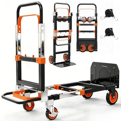 3-in-1 Folding Heavy Duty Hand Truck Dolly Cart Trolley with Wheels(Orange) - color: Orange