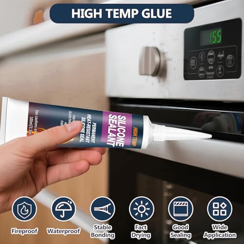 482°F High Temp Silicone Sealant, High Temperature Adhesive, Heat Resistant Glue with Brush Fast Drying Waterproof Adhesive for Oven, Grill, Microwave 100 ml (Black)