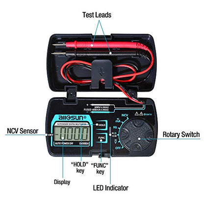 allsun Auto Ranging Pocket Digital Multimeter, AC/DC Voltage NCV Ohm Tester