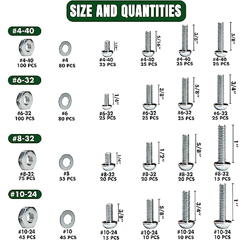 900 Pcs Nuts and Bolts Kit, Phillips Pan Head 304 Stainless Steel