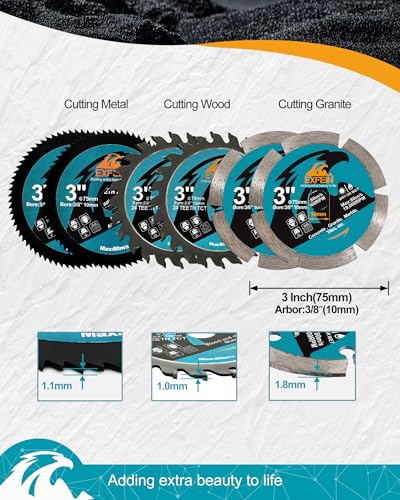 3 Inch Compact Circular Saw Blade Set, Multi-Material Cut for Wood, Plastic, Metal, Concrete Cutting, 10mm Arbor - 6 Pack - size: Set 7