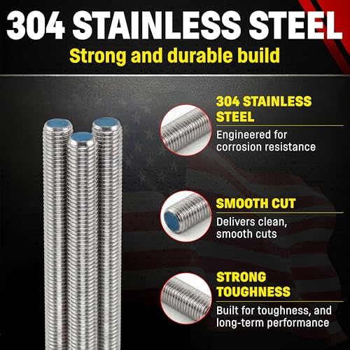 Chenango Supply 5/8-11 x 3, 304 Stainless Steel Fully Threaded Rod - size: 5/8-11 x 3ft (3 Pack)