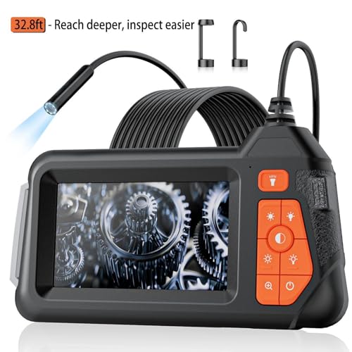 32.8FT Flexible Borescope Camera- 4.3" 1080P HD, IP67 Waterproof Industrial Endoscope Camera for Sewer/Automotive Pipe/Wall Inspection,1pack