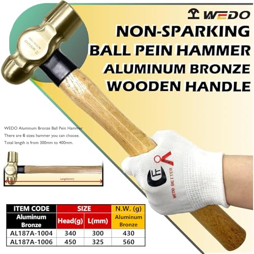 WEDO 2PCS Ball Pein Hammer,3/4lb+1lb Non-Sparking Ball Peen Hammer with Wooden Handle, Aluminum Bronze,Die-forged,Corrosion Resistant,BAM & FM Certificate,DIN Standard - color: Aluminum Bronze, size: 2pcs-setC