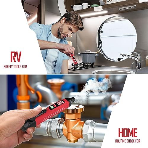 Gas Leak Detector, PT202 Portable Natural Gas Leak Alarm Locate Gas Leaks of Combustible Gases Like Methane, LPG, LNG, Fuel for Home(Includes Battery x2 & Carrying Pouch) (Red) - color: Red