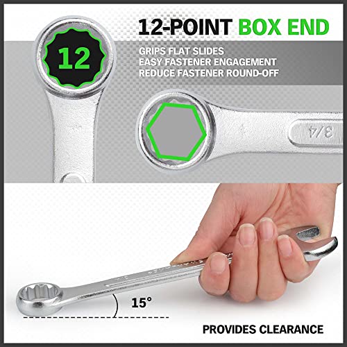 SWANLAKE GARDEN TOOLS 26-Piece Combination Wrench Set with Roll-up Pouch, SAE 1/4” - 1”, Metric 8mm - 24mm, Perfect for General Household, Garage, Auto Repairs and Travel Emergency - color: 26-piece Metric&sae Green