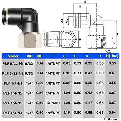 TAILONZ PNEUMATIC Female Elbow 5/32 Inch Tube OD x 1/4 Inch NPT Thread 90 Push to Connect Fittings PLF-5/32-N2 (Pack of 10) - size: 5/32'' OD 1/4''FNPT